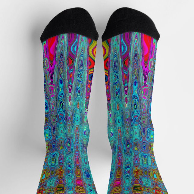 Trippy Sky Blue Abstract Retro Atomic Waves Socks (Top)