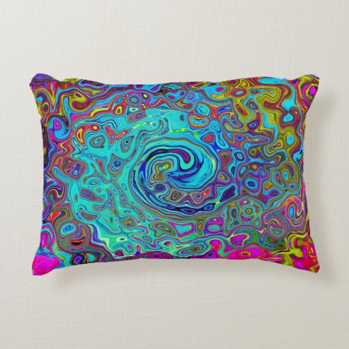 Trippy Sky Blue Abstract Retro Liquid Swirl Accent Pillow