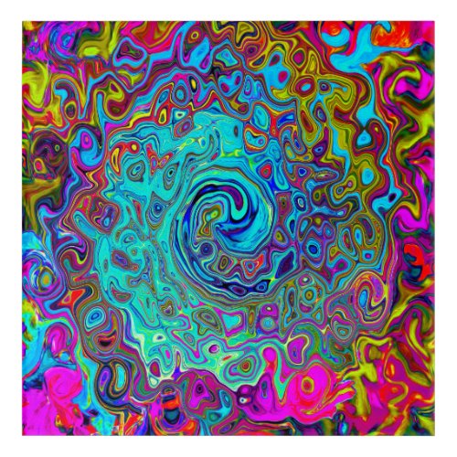 Trippy Sky Blue Abstract Retro Liquid Swirl Acrylic Print