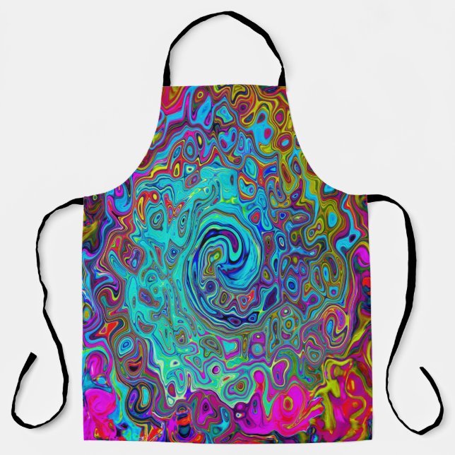Trippy Sky Blue Abstract Retro Liquid Swirl Apron (Front)