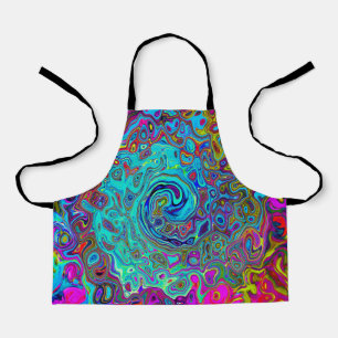Trippy Sky Blue Abstract Retro Liquid Swirl Apron