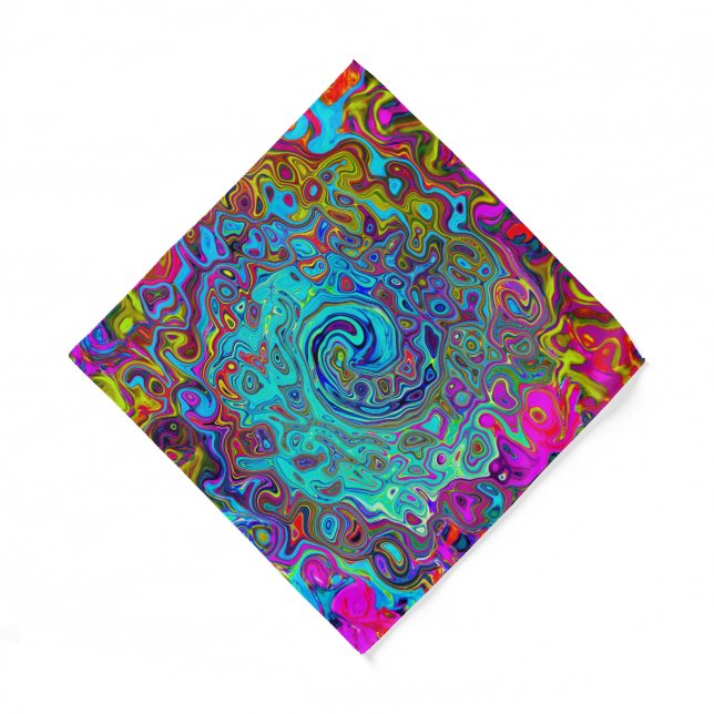 Trippy Sky Blue Abstract Retro Liquid Swirl Bandana (Front)