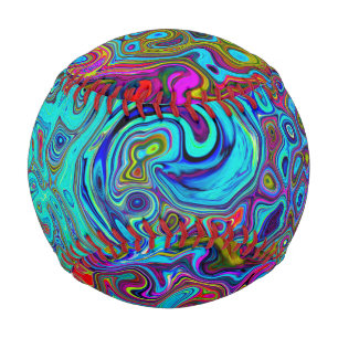 Trippy Sky Blue Abstract Retro Liquid Swirl Baseball