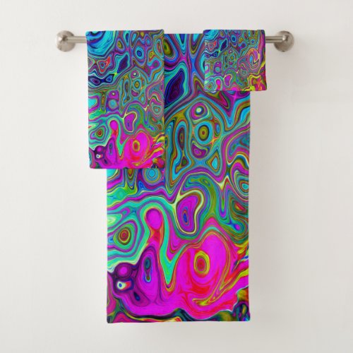 Trippy Sky Blue Abstract Retro Liquid Swirl Bath Towel Set