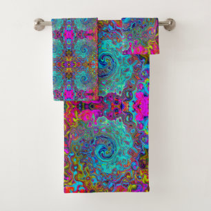 Trippy Sky Blue Abstract Retro Liquid Swirl Bath Towel Set