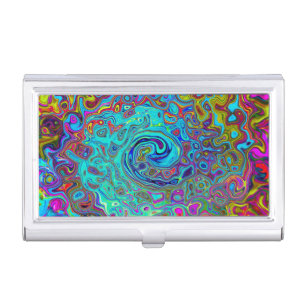 Trippy Sky Blue Abstract Retro Liquid Swirl Business Card Case