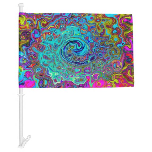 Trippy Sky Blue Abstract Retro Liquid Swirl Car Flag