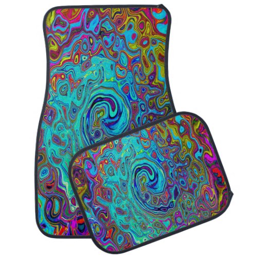 Trippy Sky Blue Abstract Retro Liquid Swirl Car Floor Mat