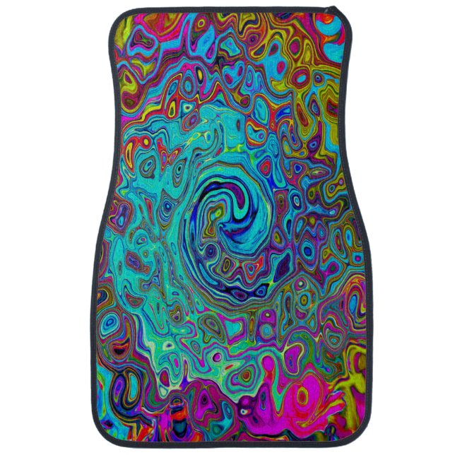 Trippy Sky Blue Abstract Retro Liquid Swirl Car Floor Mat (Front)