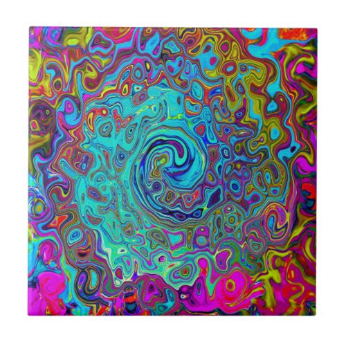 Trippy Sky Blue Abstract Retro Liquid Swirl Ceramic Tile