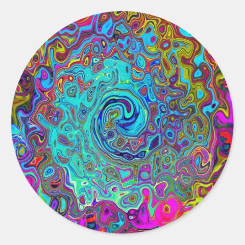 Trippy Sky Blue Abstract Retro Liquid Swirl Classic Round Sticker