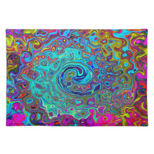 Trippy Sky Blue Abstract Retro Liquid Swirl Cloth Placemat
