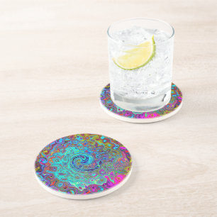 Trippy Sky Blue Abstract Retro Liquid Swirl Coaster