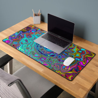 Trippy Sky Blue Abstract Retro Liquid Swirl Desk Mat