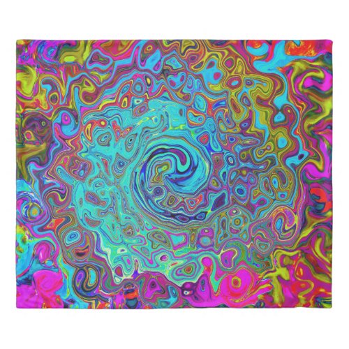 Trippy Sky Blue Abstract Retro Liquid Swirl Duvet Cover