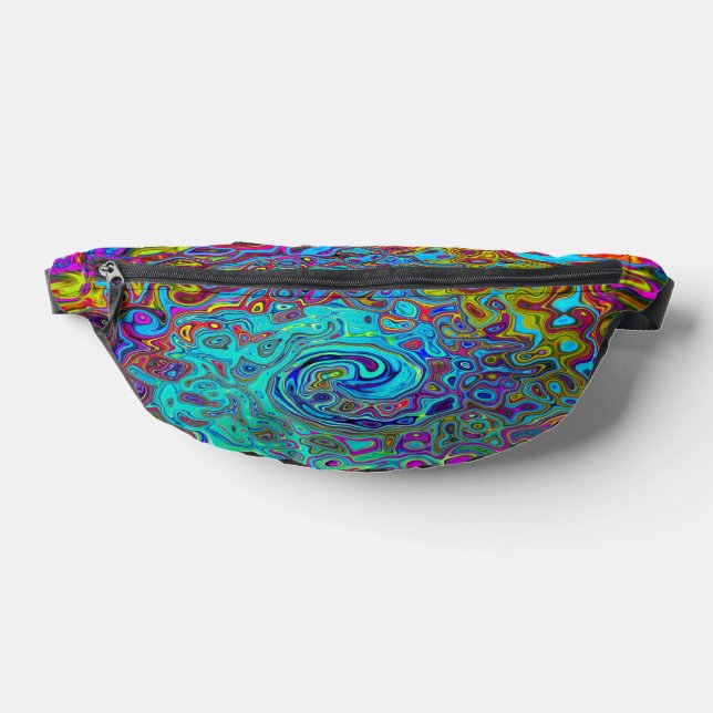 Trippy Sky Blue Abstract Retro Liquid Swirl Fanny Pack (Lay Down)