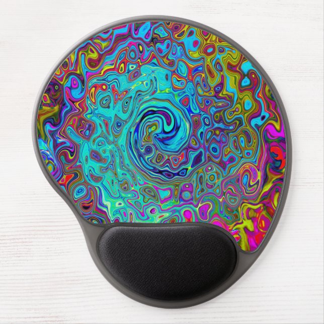 Trippy Sky Blue Abstract Retro Liquid Swirl Gel Mouse Pad (Front)