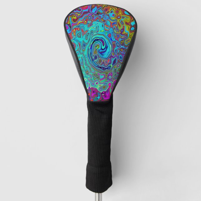 Trippy Sky Blue Abstract Retro Liquid Swirl Golf Head Cover (Front)