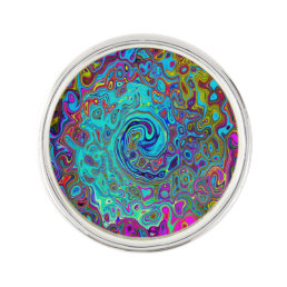 Trippy Sky Blue Abstract Retro Liquid Swirl Lapel Pin