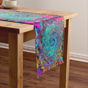 Trippy Sky Blue Abstract Retro Liquid Swirl Long Table Runner
