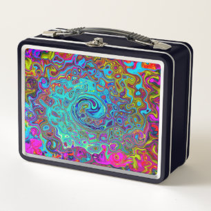 Trippy Sky Blue Abstract Retro Liquid Swirl Metal Lunch Box