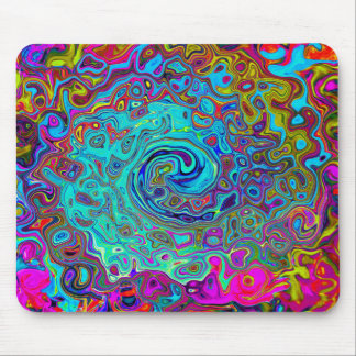 Trippy Sky Blue Abstract Retro Liquid Swirl Mouse Pad