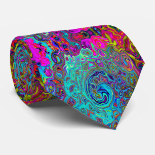 Trippy Sky Blue Abstract Retro Liquid Swirl Neck Tie