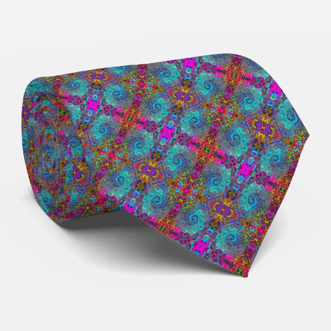 Trippy Sky Blue Abstract Retro Liquid Swirl Neck Tie (Rolled)