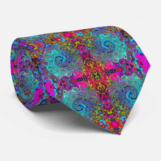 Trippy Sky Blue Abstract Retro Liquid Swirl Neck Tie (Rolled)