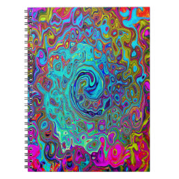 Trippy Sky Blue Abstract Retro Liquid Swirl Notebook