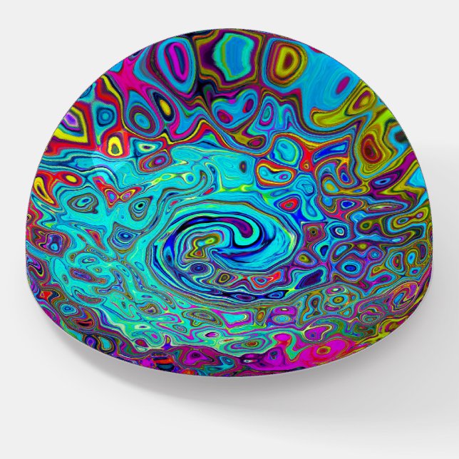 Trippy Sky Blue Abstract Retro Liquid Swirl Paperweight (Angled)