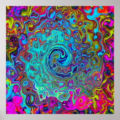 Trippy Sky Blue Abstract Retro Liquid Swirl Poster