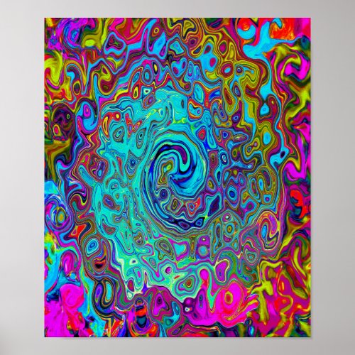 Trippy Sky Blue Abstract Retro Liquid Swirl Poster