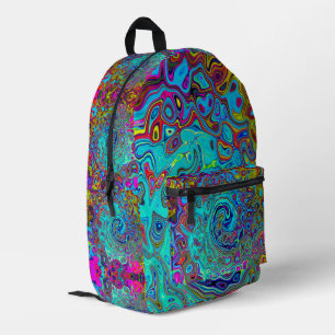 Trippy Sky Blue Abstract Retro Liquid Swirl Printed Backpack