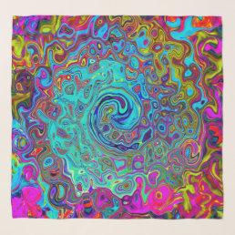 Trippy Sky Blue Abstract Retro Liquid Swirl Scarf