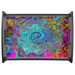 Trippy Sky Blue Abstract Retro Liquid Swirl Serving Tray