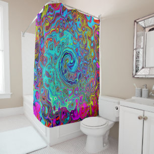 Trippy Sky Blue Abstract Retro Liquid Swirl Shower Curtain