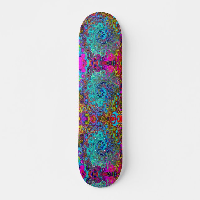 Trippy Sky Blue Abstract Retro Liquid Swirl Skateboard (Front)