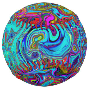Trippy Sky Blue Abstract Retro Liquid Swirl Softball