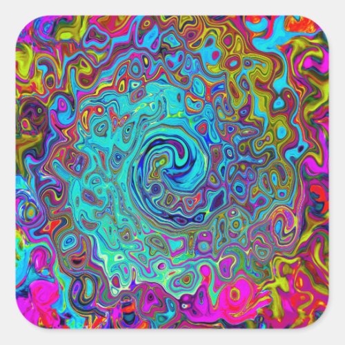 Trippy Sky Blue Abstract Retro Liquid Swirl Square Sticker