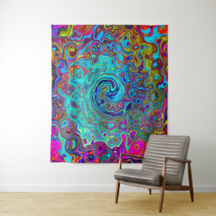 Trippy Sky Blue Abstract Retro Liquid Swirl Tapestry