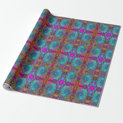 Trippy Sky Blue Abstract Retro Liquid Swirl Wrapping Paper