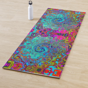 Trippy Sky Blue Abstract Retro Liquid Swirl Yoga Mat