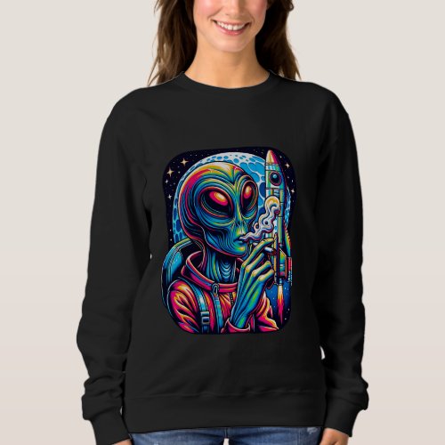 Trippy Smoking Alien Urban Graphic Sweatshirt