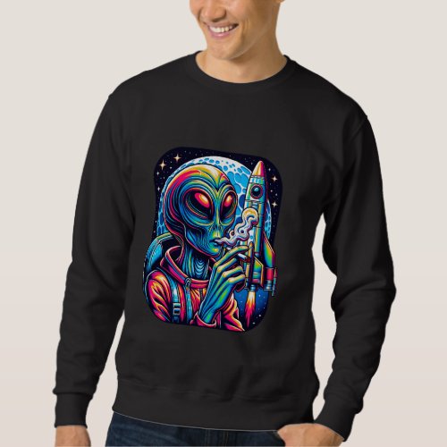 Trippy Smoking Alien Urban Graphic Sweatshirt