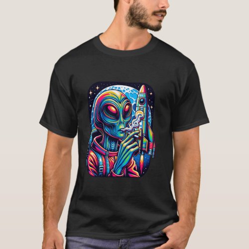 Trippy Smoking Alien Urban Graphic T-Shirt