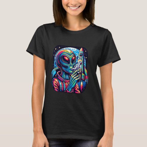 Trippy Smoking Alien Urban Graphic T-Shirt