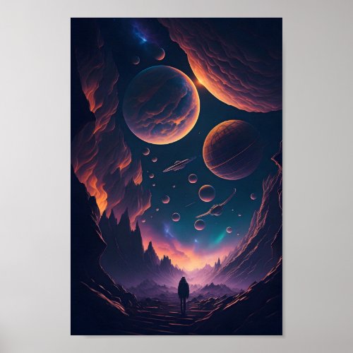 trippy space art ai generated art poster