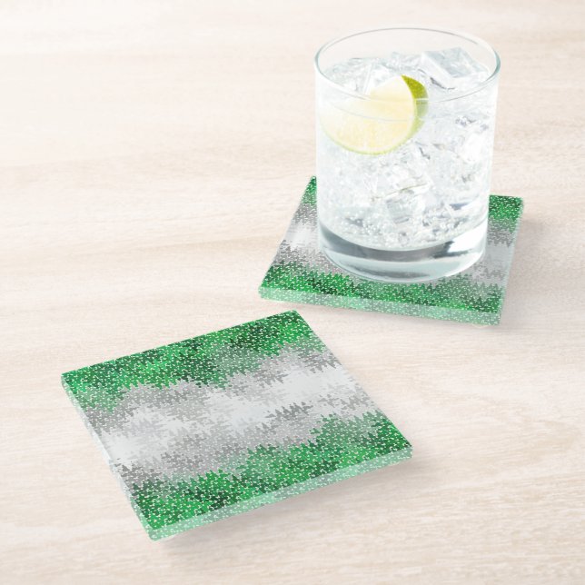 Trippy Squiggly Abstract Grayromantic Pride Flag Glass Coaster (Angled)