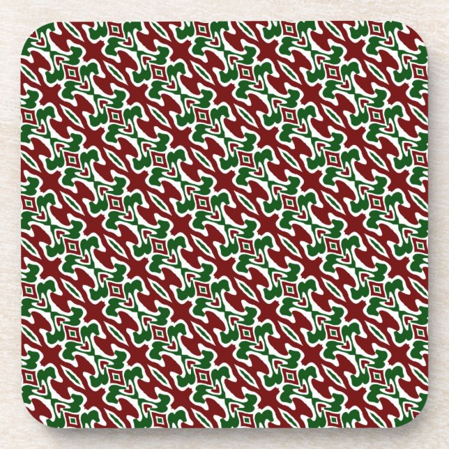 Trippy Squiggly Retro Mod Christmas Stripe Pattern Beverage Coaster (Front)